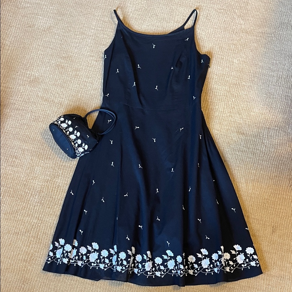 Ann Taylor Dress with Floral Embroidery & matching wristlet purse